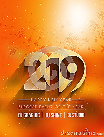 Happy New Year 2019 Party Flyer & Poster Design Vector Illustration