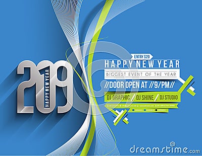 Happy New Year 2019 Party Flyer & Poster Design Vector Illustration