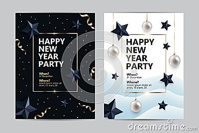 Happy New Year party flyers, cards, invitations Vector Illustration