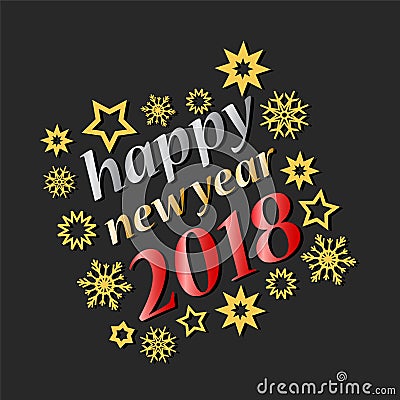 Happy New Year 2018 Party Poster with stars and snowflakes design, stock vector illustration Vector Illustration