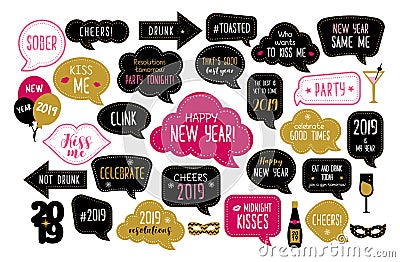 Happy new year 2019 photo booth props Vector Illustration