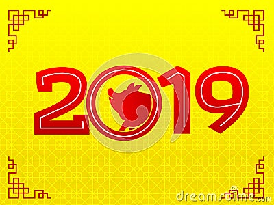 Happy New Year 2019 Year of The Pig Vector Illustration