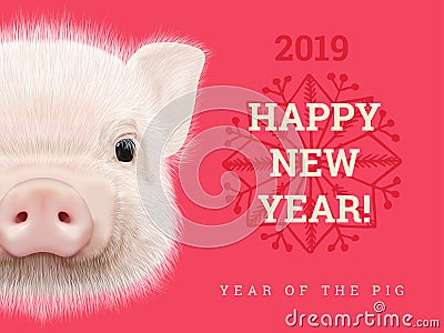 Happy New Year 2019 year of the pig paper card. Chinese years symbol, Zodiac sign for greetings card, flyers and Vector Illustration