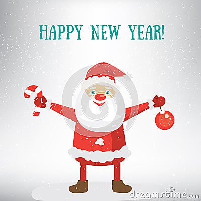 Happy New Year post card template. Vector Illustration of Santa Claus. Vector Illustration