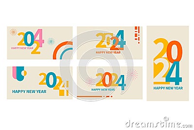 2024 Happy New Year poster set. Abstract typography design logo 2024 for vector Vector Illustration