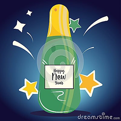 Happy new year poster Wine bottle with stars Vector Vector Illustration