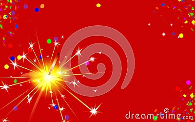 Happy New Year red Background with bengal fire. Sparkler light effect. Magic party firework. Winter Xmas vector illustration. An Vector Illustration