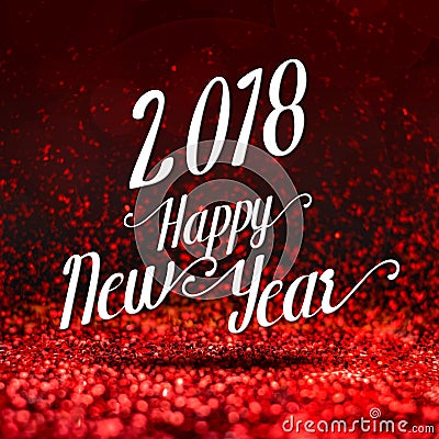 Happy new year 2018 at red sparkling glitter,Holiday greeting ca Stock Photo