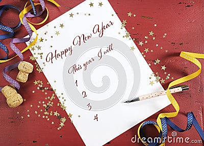 Happy New Year Resolutions planning and goal list Stock Photo