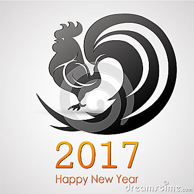 Happy New Year 2017. Rooster Silhouette. Greeting Card design. Vector eps 10 Vector Illustration