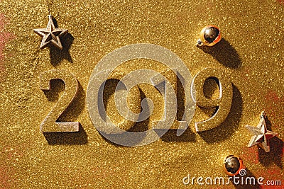 Happy New Year`s layout. numbers 2019 notepad and free space for Stock Photo