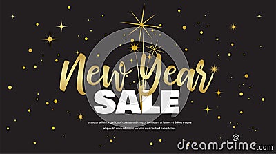 Happy New Year sale . vector illustration with Fireworks black Background. Vector Holiday Design for Premium Greeting Vector Illustration