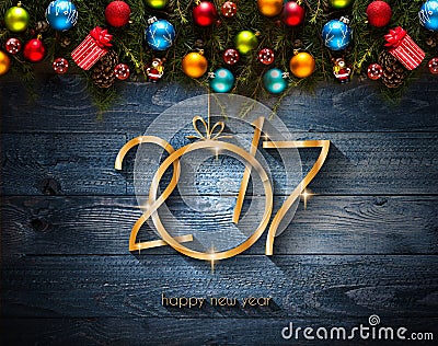 2017 Happy New Year seasonal background with Christmas baubles Stock Photo