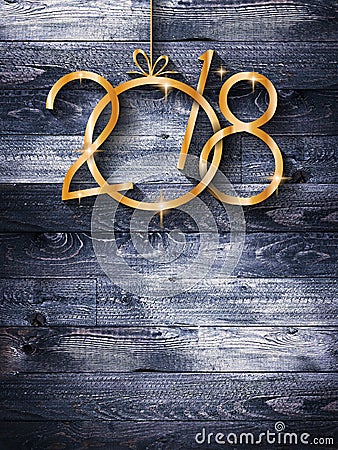 2018 Happy New Year seasonal background with real wood green pine Stock Photo