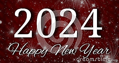 Happy New Year - 2024 Shiny Silver Light Sparkle And Stars Confetti. Stock Photo