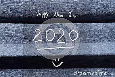 2020 Happy new year card with numbers and text on navy blue background Stock Photo