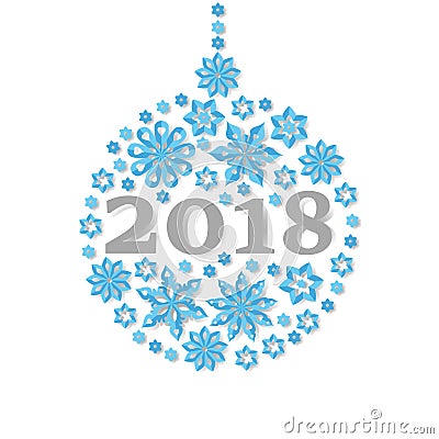 Happy New Year 2018 snowflake christmas ball holiday congratulation card. Vector Illustration