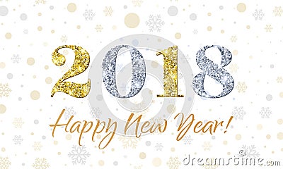 2018 Happy New Year on Snowflakes vector background. Gold and silver glitter texture Vector Illustration