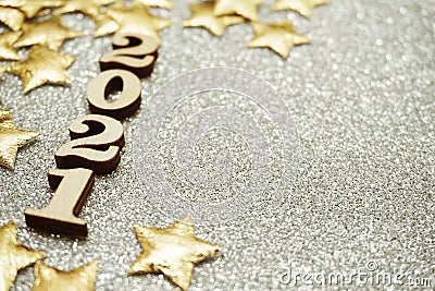 Happy New year 2021 with space copy on silver glitter background Stock Photo