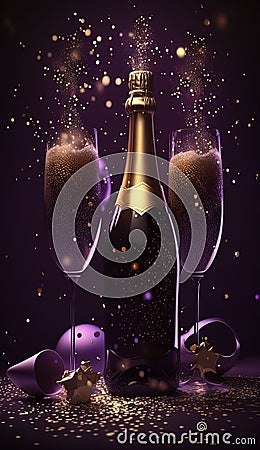 Happy New Year! Sparkling display of confetti and champagne, AI generative Stock Photo