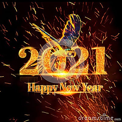 Happy new year 2021 Template-card wallpaper -wishes numerical & lights Golden parot Stock Photo