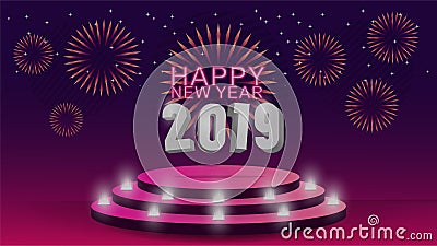 2019 Happy New Year template with creative background design for your greetings card, invitation, posters, brochure, banners, Stock Photo