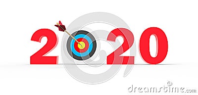 Happy New Year 2020 text 3D rendered image with dart symbol in red color Stock Photo