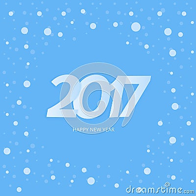 Happy New Year 2017 Text Design. Blue Background With Snow Vector Illustration