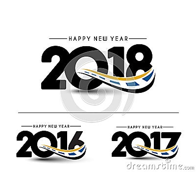 Happy new year 2018 - 2017 - 2016 Text Design Vector Illustration