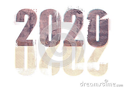 Happy New Year 2020 Text Design Patter, print style Stock Photo