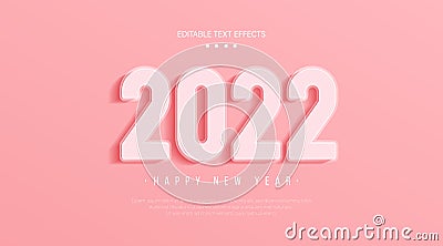 Happy new year 2022 text effect. Cute style vector numbers. Pink clean minimal style editable text effect. Modern simple font Vector Illustration