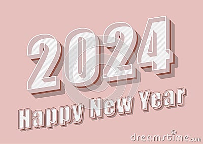 Happy new year text 2024 with peach color design Vector Illustration