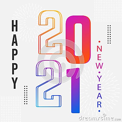 Happy new year 2021 text style modern. linear numbers minimalist style. design greeting card Vector Illustration