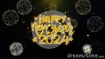Happy New Year 2025 Text Wish on Gold Particles Fireworks Display ...
