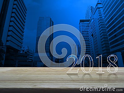 Happy new year 2018 text on wooden table Stock Photo