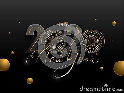 Happy New Year 2020 Text with Woofer`s and Golden Circles Decorated Stock Photo