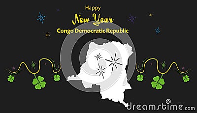 Happy New Year theme with map of Congo Democratic R Cartoon Illustration