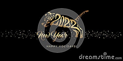 Happy New year 2022. The year of the tiger of lunar Eastern calendar. Creative tiger logo and number 2022 on a black background. Vector Illustration