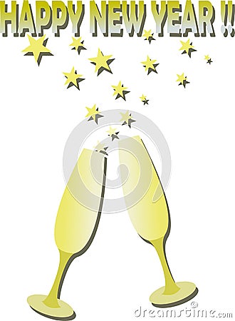 Happy New Year toast with goblets Vector Illustration