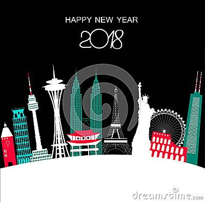 Happy New Year Travel Background. Vector Illustration