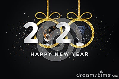 Happy new year 2020 with two Dogs Stock Photo