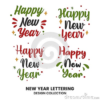 Happy new year typography signs. Vector Lettering Compositions collection Vector Illustration