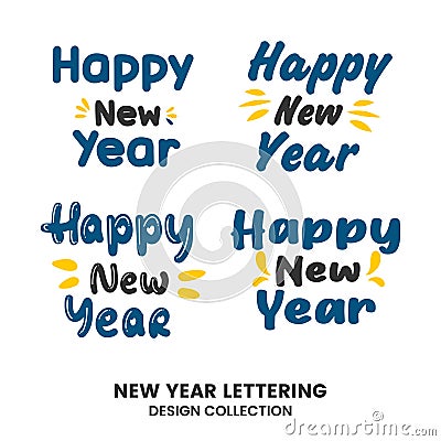 Happy new year typography signs. Vector Lettering Compositions collection Vector Illustration