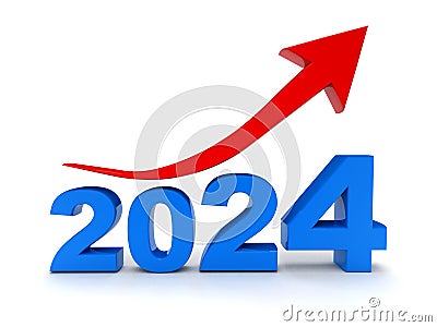 Happy new year 2024 with up arrow on white background, 2024 year with business objective target and goal for new year concept. Cartoon Illustration