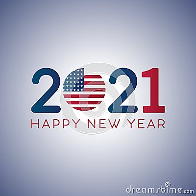 Happy New Year 2021 with USA American Flag isolated on White Background - Vector Illustration Vector Illustration
