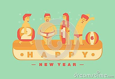 Happy 2016 new year, Vacation to the beach theme.Vector flat Vector Illustration