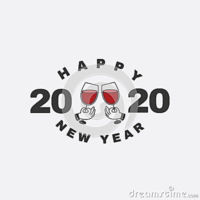 2020 Happy New Year Vector Art Red Wine Toast Vector Illustration