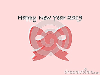 Happy New Year 2019 vector card with a bow on a pink background Stock Photo