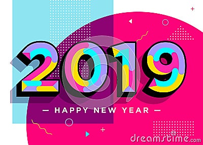2019 Happy New Year Vector Card. Textured Numbers. Vector Illustration