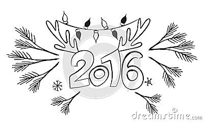 Happy New 2016 Year! Vector graphics design. Postcard template. Poster design background. Christmas logo Vector Illustration
